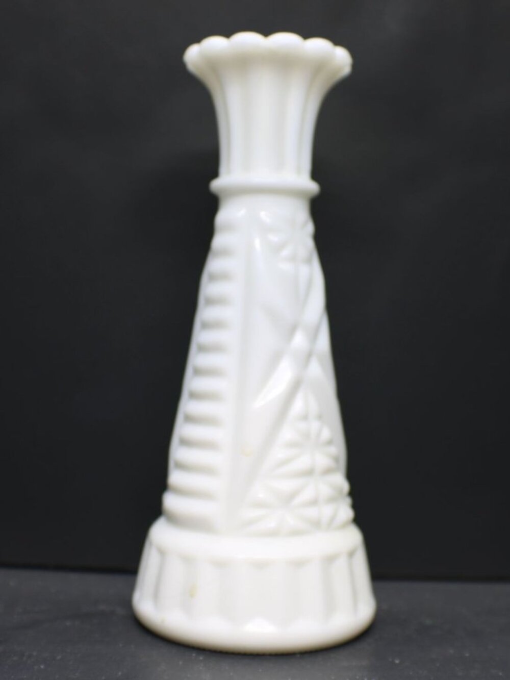 White Milk Glass Vase Diamond Ribbed Pattern 6.5" Height Bud Vase Glossy Vintage